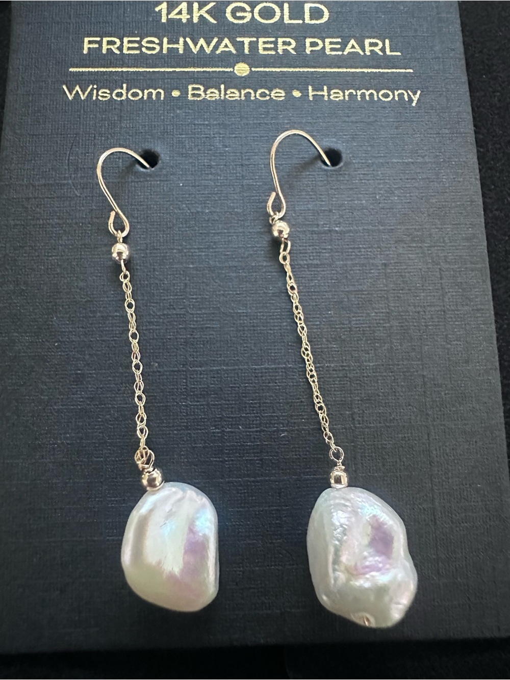 14K Gold Freshwater Baroque Pearl Drop Earrings - Iridescent White new